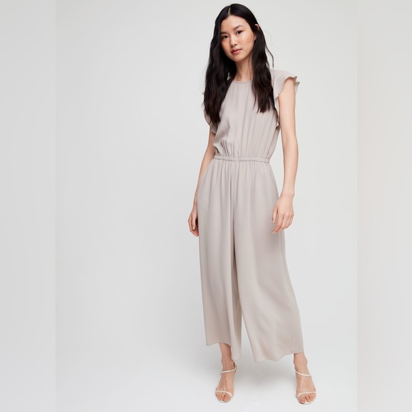 Aritzia Wilfred Fleurette Jumpsuit Ruffled Sleeves Elastic Waist Back Keyhole - Picture 2 of 11
